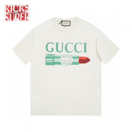 GUCCI LIPSTICK PRINT PRINT COTTON T-SHIRT WHITE