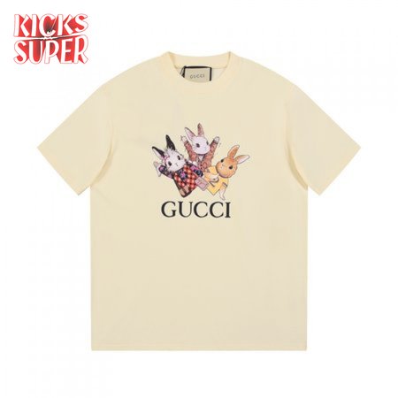 Gucci Rabbits Print Print Cotton T-Shirt White