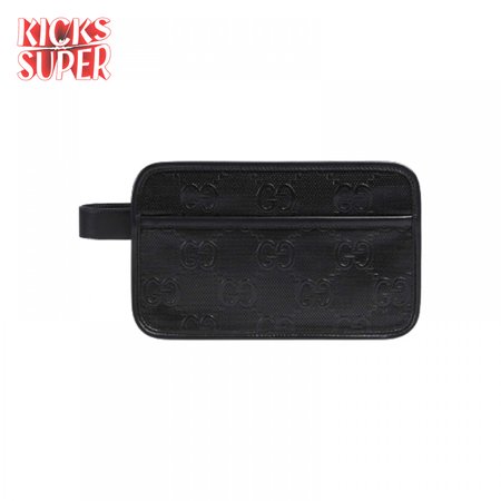 Gg Embossed Cosmetic Case Black Gg Embossed Leather Cotton Linen Lining GBB020