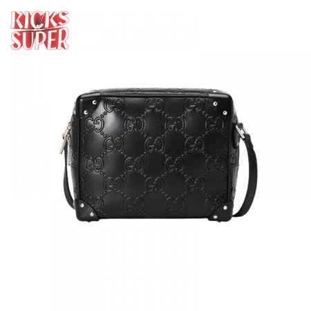 Gg Embossed Shoulder Bag In Black Leather GMB011