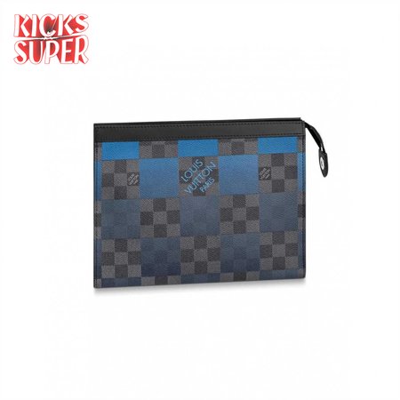 pochette voyage mm damier graphite canvas in blue - pb04