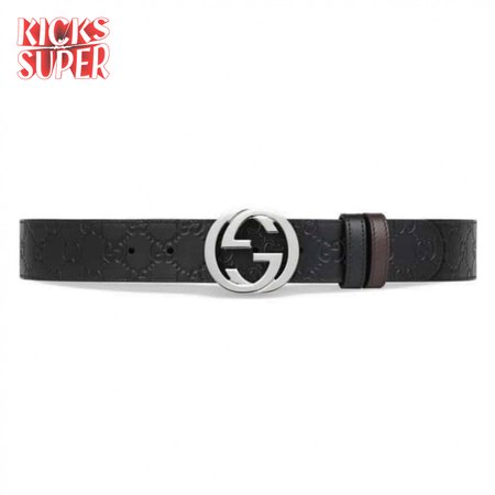 GUCCI SIGNATURE BELT WITH SILVER G BUCKLE - B49