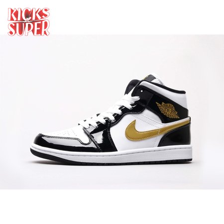 Air Jordan 1 Mid Patent Black White Gold 36-46