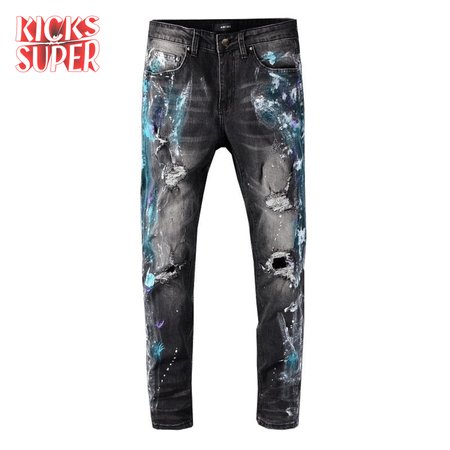 Amiri Blue Splatter Jeans Black