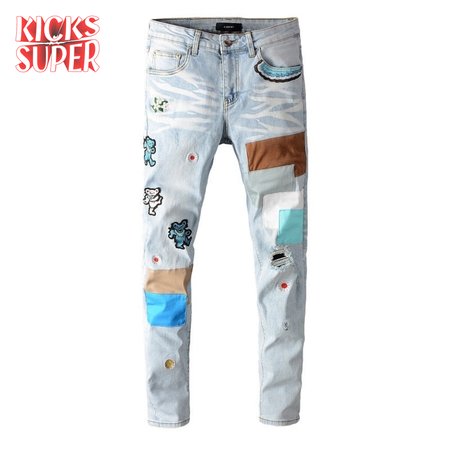 Amiri Bear Patch Rip Jeans Light Blue