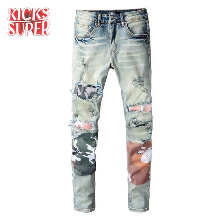 Amiri Camo Patch Jeans Blue / Green / Orange