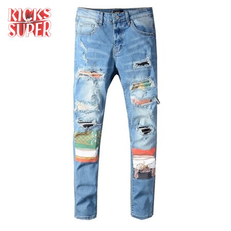 Amiri Chain Design Rip Jeans Light Blue