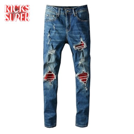 Amiri Design Rip Jeans Dark blue / Red