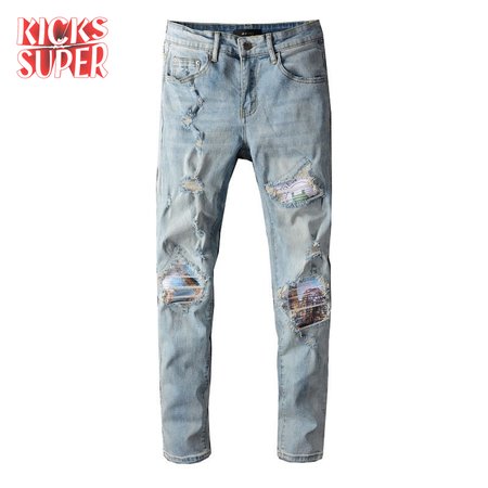 Amiri Design Rip Jeans Light Blue