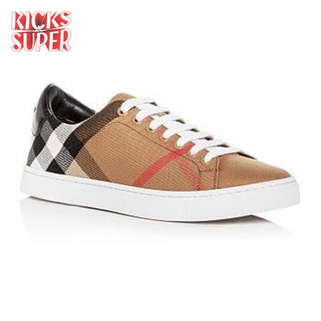 BURBERRY ALBERT HOUSE CHECK & LEATHER LOW-TOP SNEAKER - BBR3